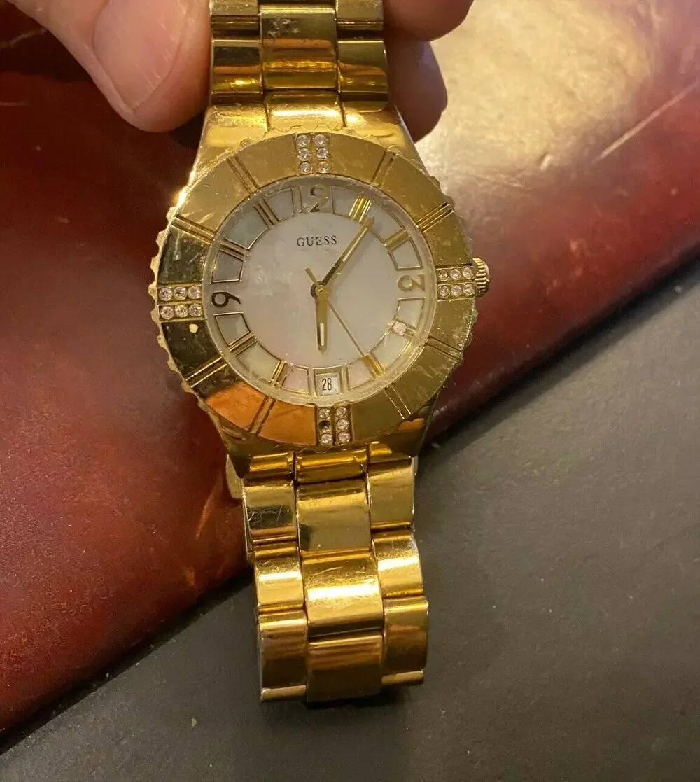 Women's Rose Gold Tone Guess Watch, G10581L, MOP Face, Crystal Accent